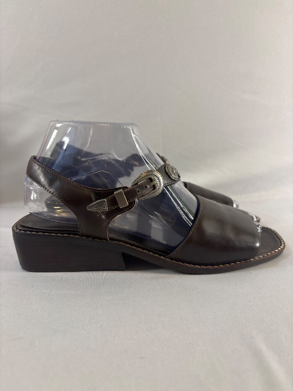 Barefoot Originals Y2K Brown Leather Concho Buckle Slingback Sandals Size 7